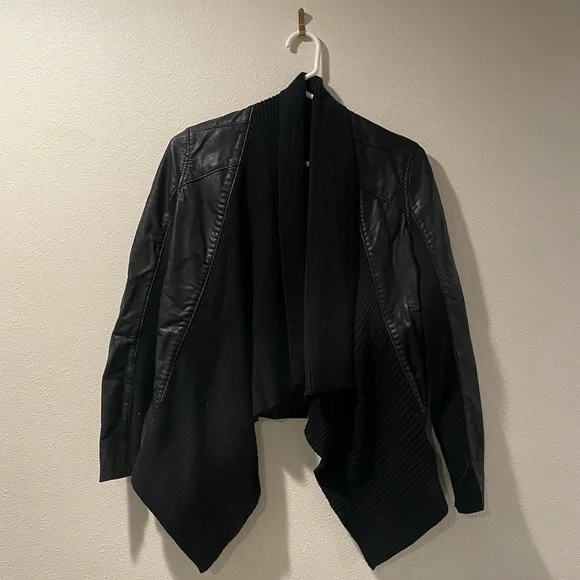 Black BlankNYC Leather Cardigan Jacket - Picture 1 of 8